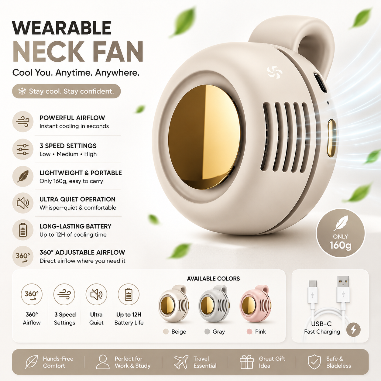 Mini Bladeless Clip-On Portable Fan