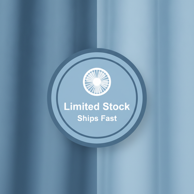 Trust badge for mini bladeless fan, with a stylized fan icon, and text 'Limited Stock' and 'Ships Fast'.